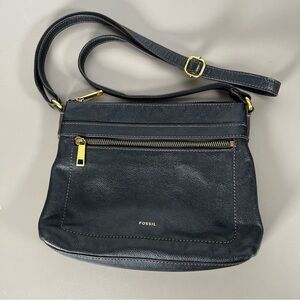 FOSSIL Vintage SYDNEY Pebbled Black LEATHER CROSSBODY BAG